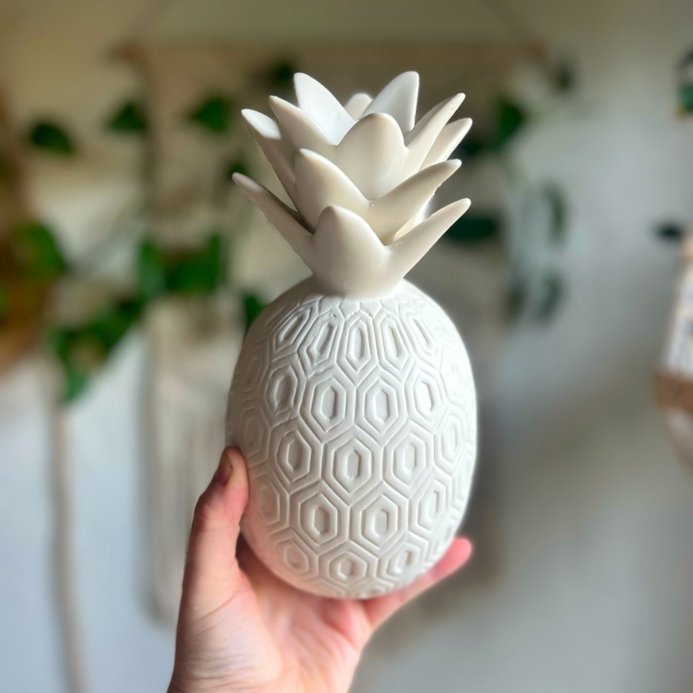 White Ceramic Pineapple Vase 9” – Geometric Decor, Modern Tropical Accent